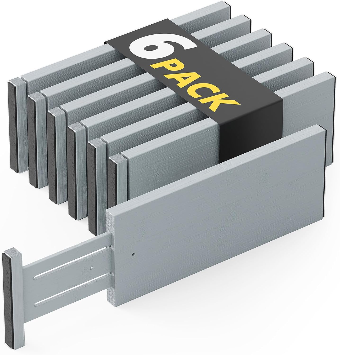 SpaceAid Bamboo Dresser Drawer Dividers 6 Pack, 4.65“ High Adjustable 12.5“-17” Drawer Organizers, Expandable Organization for Clothing, Clothes, Dressers, Gray