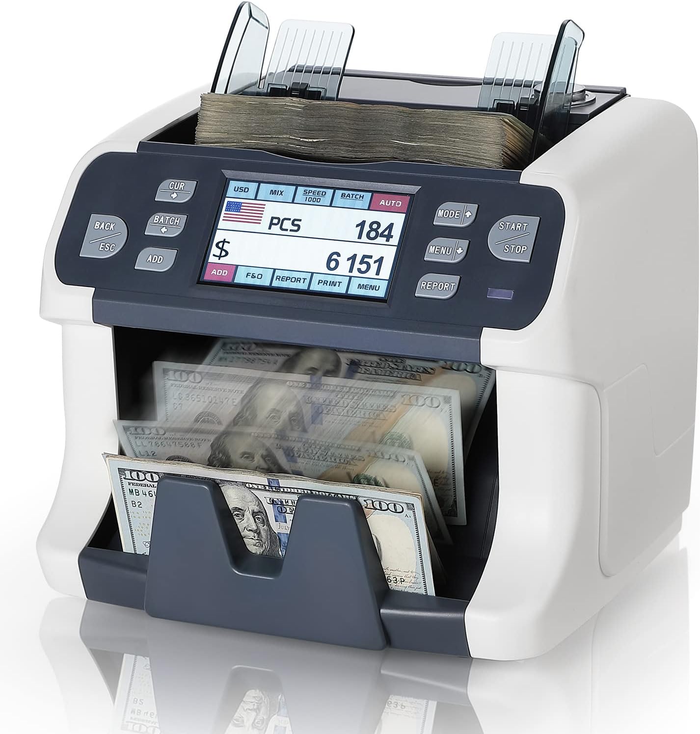 MUNBYN IMC41 Money Counter Machine Mixed Denomination, Value Counting, Multi Currency Mixed Bill Counter, CIS/UV/IR/MG/MT Detection, USD/Euro/CAD/MXN Cash Counter for Business, 2 Years Warranty