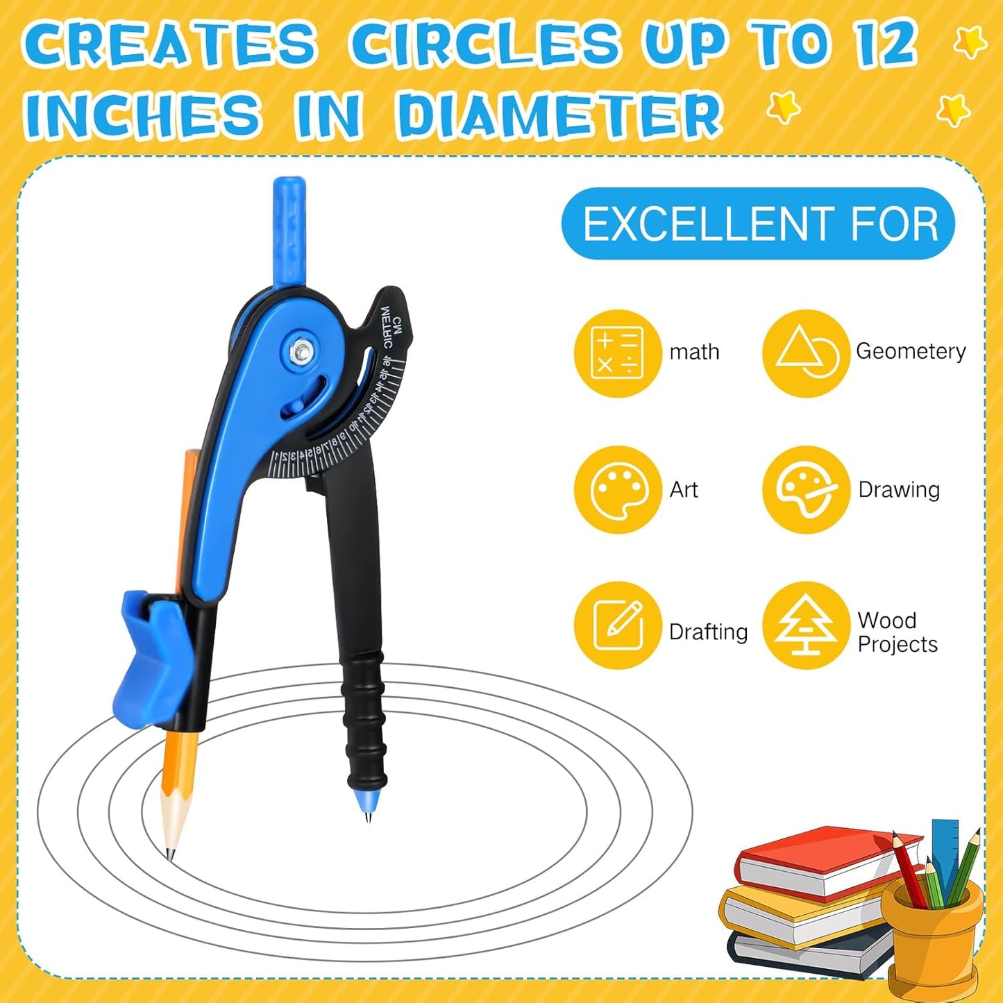 Zonon Student Math Geometry Compass Bulk 6 Inch Plastic Drawing Compass with Pencils Bright Color Precision Tool Back to School Supplies(24 Pcs)