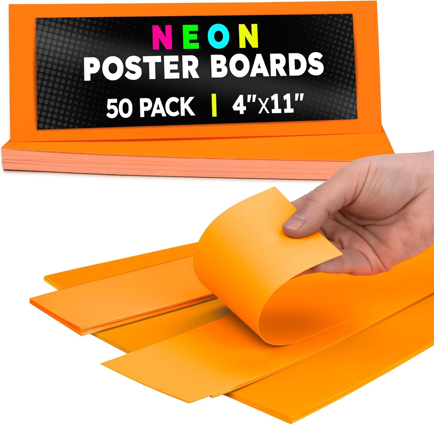 Hygloss Small Poster Board 4x11 - 50 Neon Orange Single Color Poster Boards Bulk Pack - 10 Pt. Thickness Colored Poster Board Paper for Projects, Flash Cards, Signs - Posterboard Multipack 4" x 11"