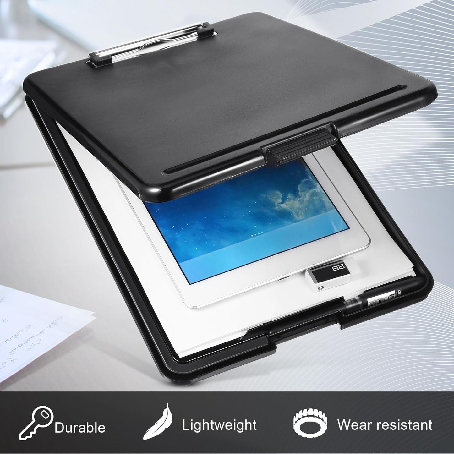 20 Pcs Clipboard with Storage Plastic Nursing Clipboard 9.5 x 13.5 Inch with Low Profile Clip Foldable Clip Board with Storage for Home Office Back to School Supplies