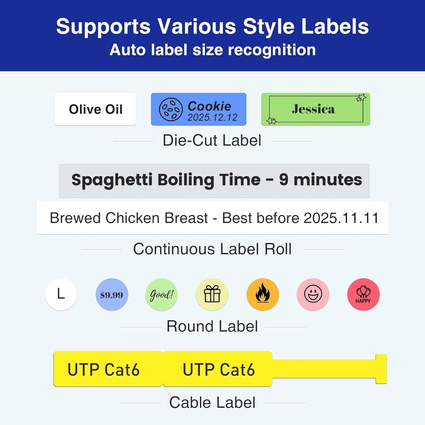 SUPVAN E11 Bluetooth Label Maker Machine with 4 Tapes, Support Keyboard & App with 40 Fonts and 450+ Icons, Rechargeable Inkless Labeler for Home, Kitchen, Office, School Organization, Black