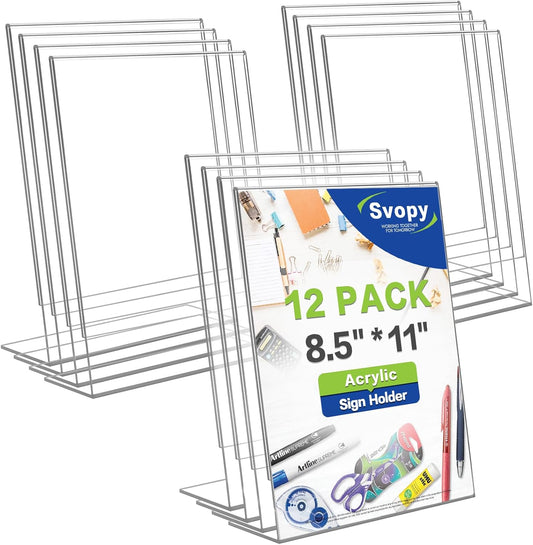 Acrylic Sign Stand Holder - 8.5x11 Inches Plastic Acrylic Literature Holders, 12 Pack Sign Holders Suit for Flyer, Magazine, Pamphlet, Booklet Display