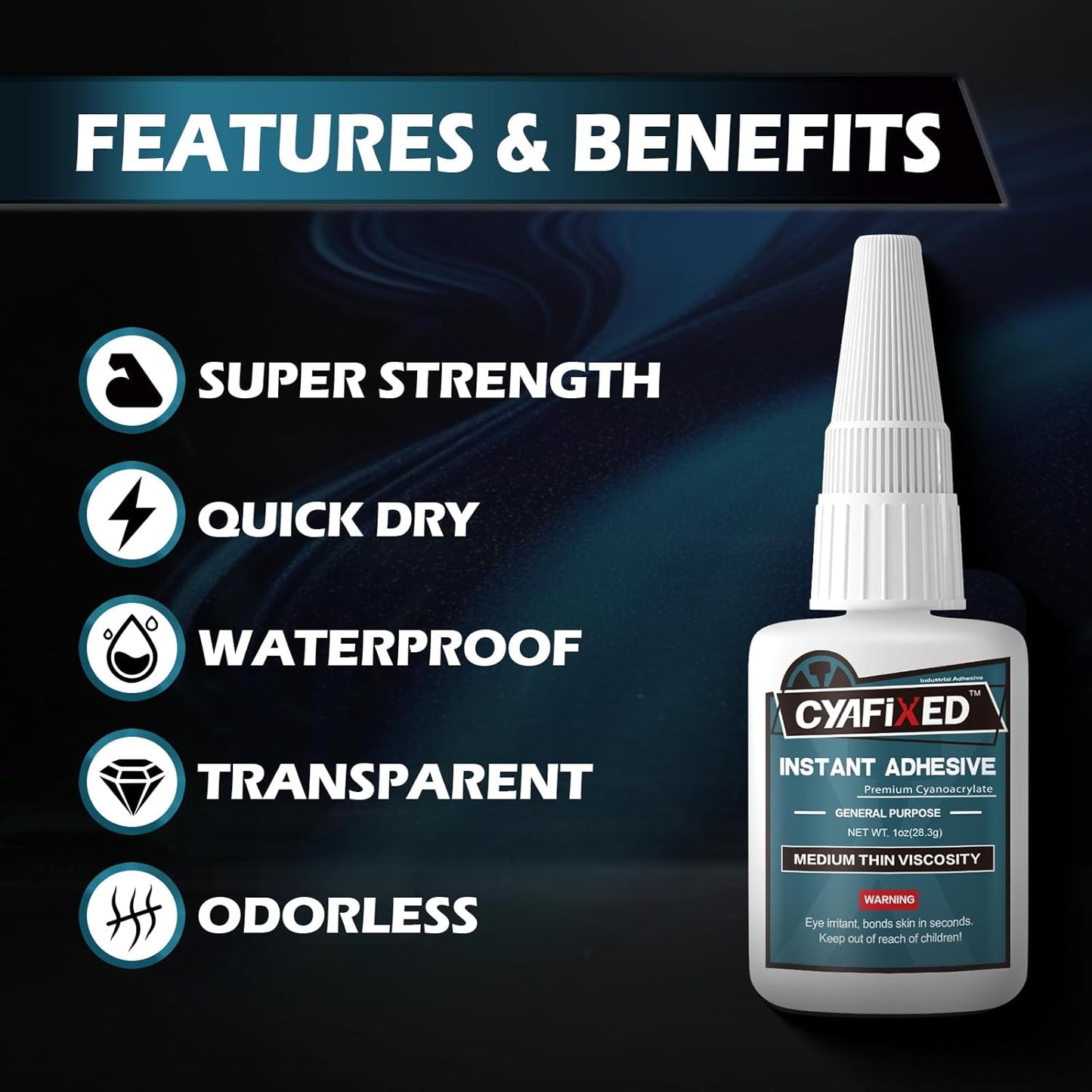 Super Glue Liquid, Instant Clear Cyanoacrylate Medium Thin Viscosity Adhesive, Food Safe CA Glue for Shoe Repair Leather Ceramic Plastic Glass Metal Wood Aquarium Porcelain Rubber Pottery Model Craft