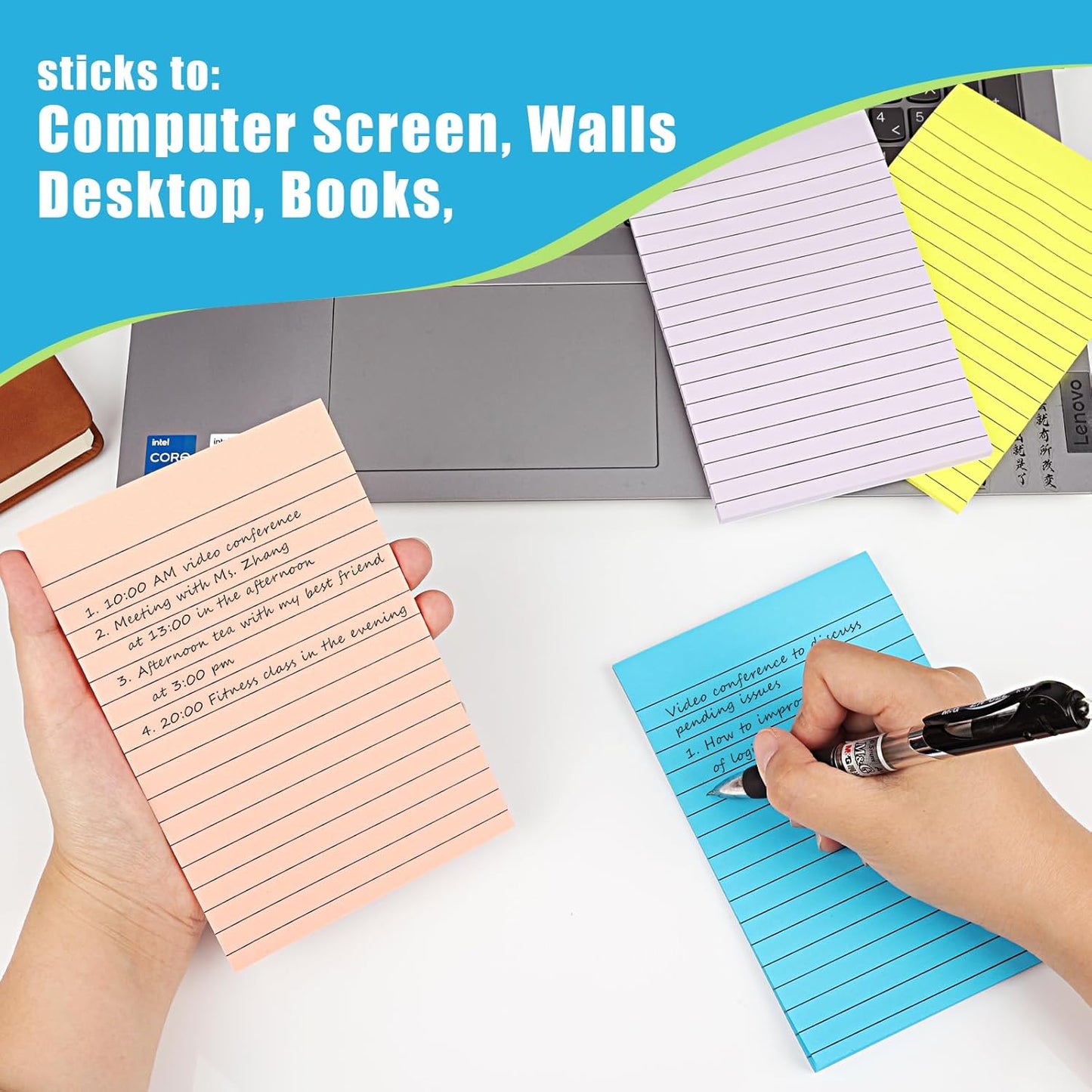 SACATR 36 Pads Lined Sticky Notes, Sticky Note Pads 4x6 inches, 12 Bright Color Sticky Notes with Lines Self-Stick Note Pads, Perfect for Office Home,School