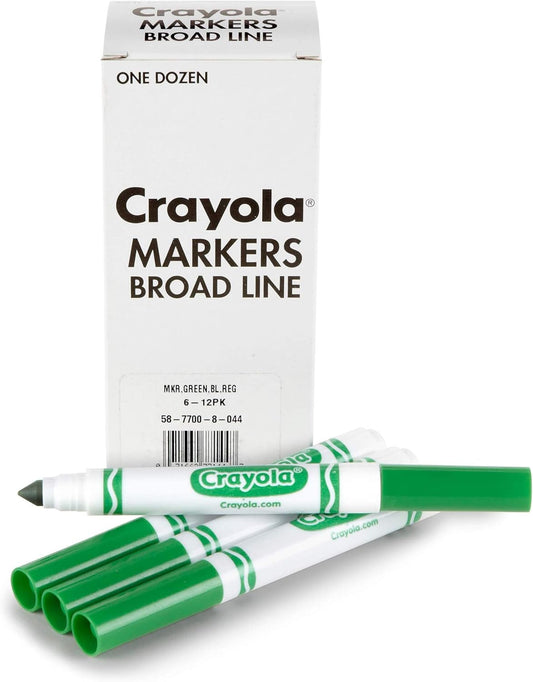Crayola Broad Line Markers - Green (12ct), Markers for Kids, Bulk School Supplies for Teachers, Nontoxic, Marker Refill with Reusable Box