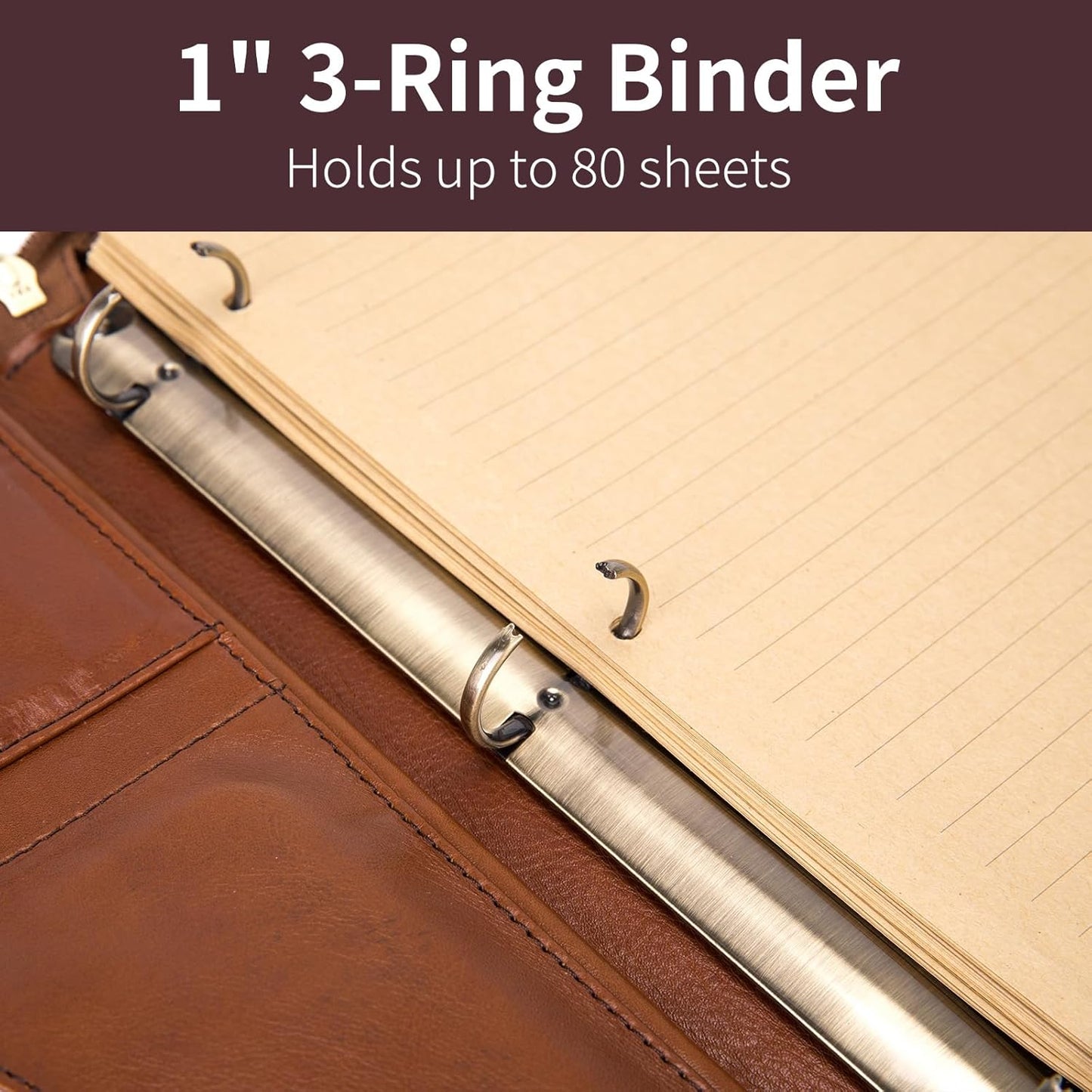 3 Ring Binder Genuine Leather Portfolio, Front Pocket, 8.5 x 11 Legal Pad Padfolio for Men and Women, Zip Notepad Laptop Organizer, Professional Business Executive Work Folio, Brown, Oil Tanned