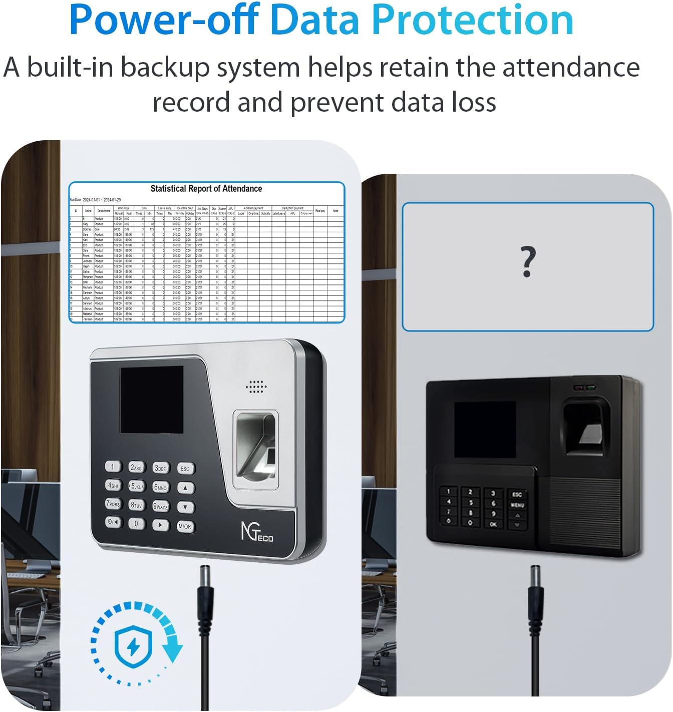 NGTeco Standalone Time Clock, Fingerprint & PIN Time Clocks for Employees Small Business Without WiFi & Software, Clock in and Out Machine for Employees, No Monthly Fee