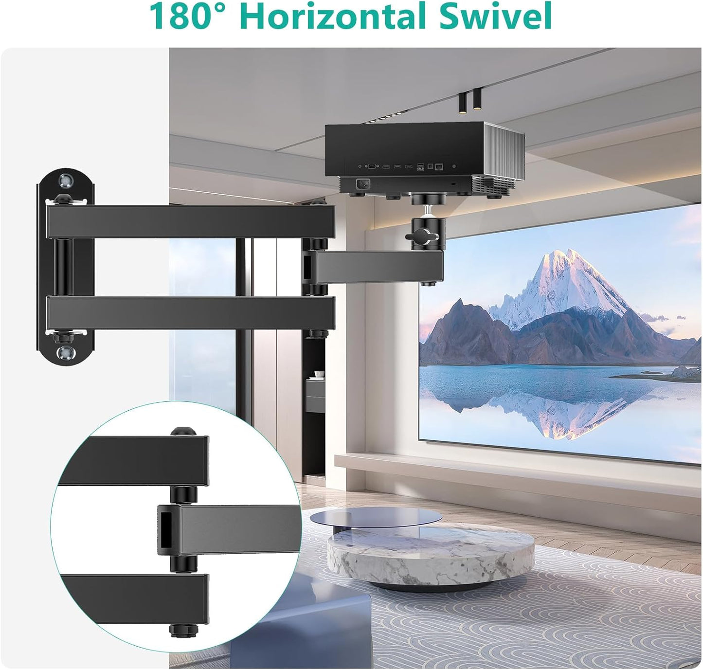WALI Foldable Projector Wall Mount Universal Adjustable Wall Projector Mount Aluminum Alloy Projectors Stand,1/4" M4 M6 Screw Size,(1330LM-PM), Black