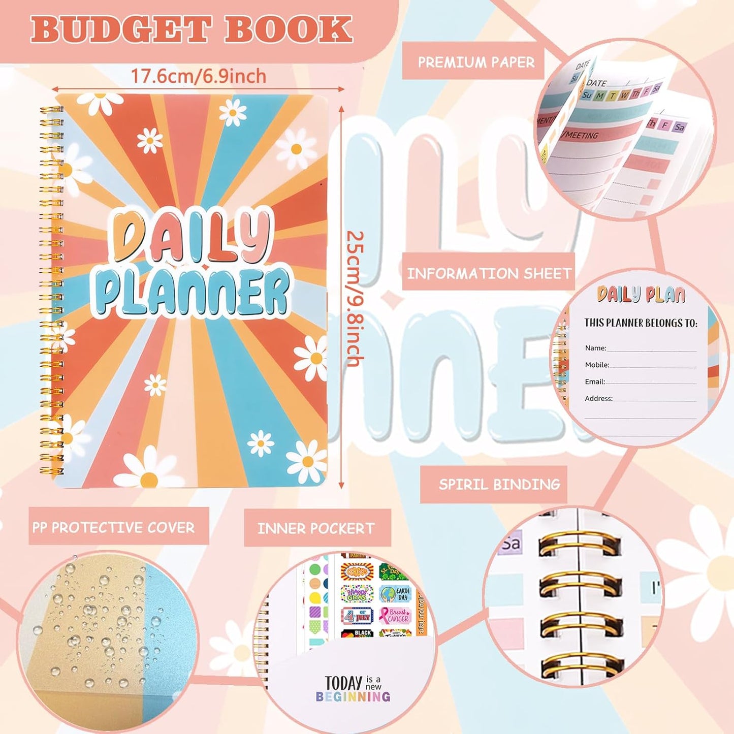 2025 Undated Weekly Planner,To Do List Notebook, Daily Notepad,Weekly Goals Planner, Habit Tracker Journal for Home and Work,8×10inch, Hippies