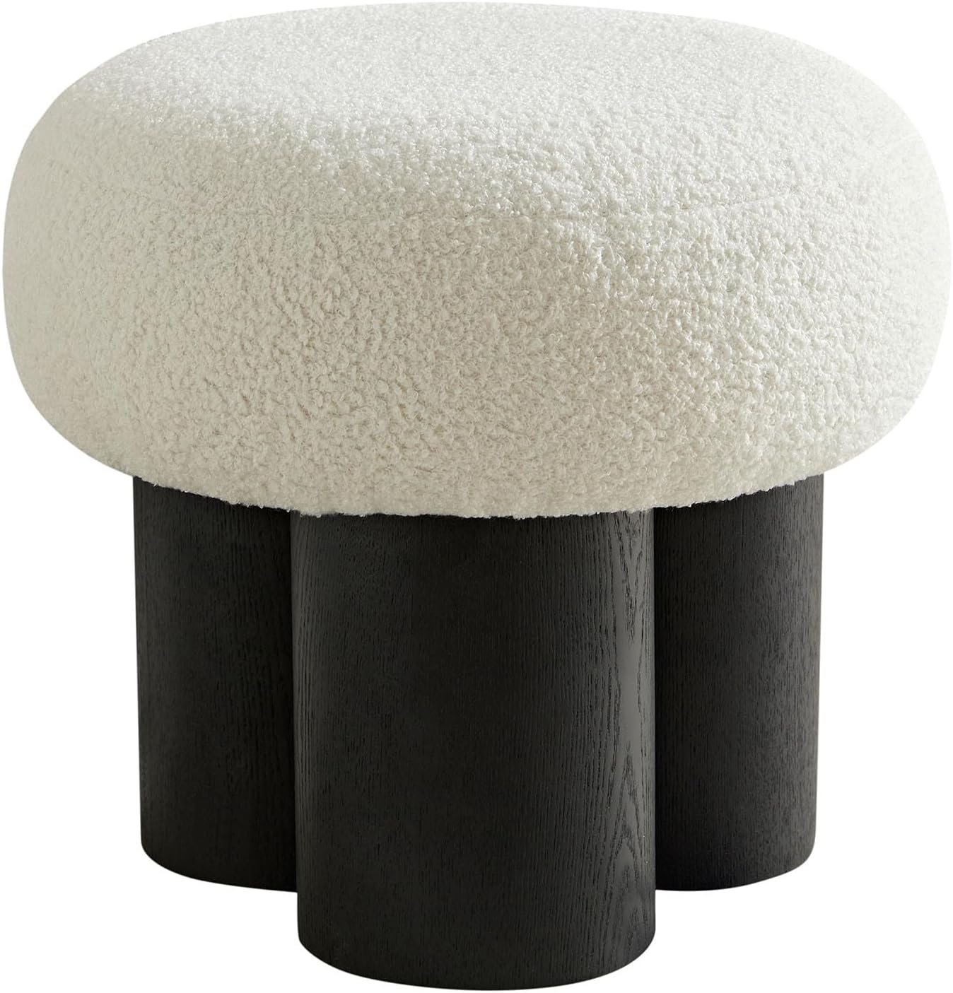 MEETAKING Small Round Foot Stool, Teddy Fabric Footrest Ottoman Stool with Non-Skid Legs, Modern Footstools Step for Couch, Desk, Office, Living Room (White)