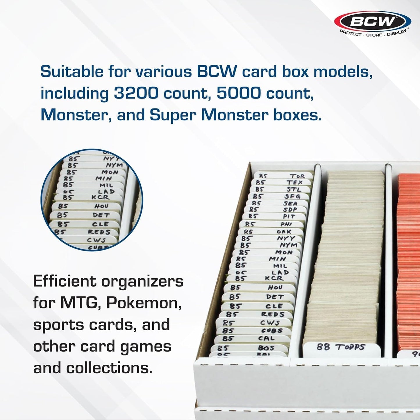 BCW Trading Card Dividers (50 Pack) | Archival Quality with Write-On Tabs | Fits 3200 & 5000 Super Monster Trading Card Storage Boxes