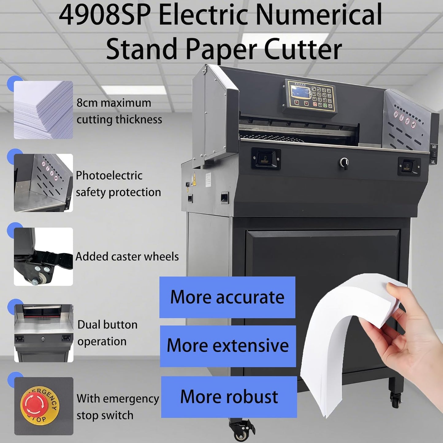 Electric Paper Cutter 110V Programmable Guillotine Cutter with LCD Display Double Safety Buttons Maximum Cutting Length 490mm Three Cutting Modes for Cutting Books Pictures Documents Files