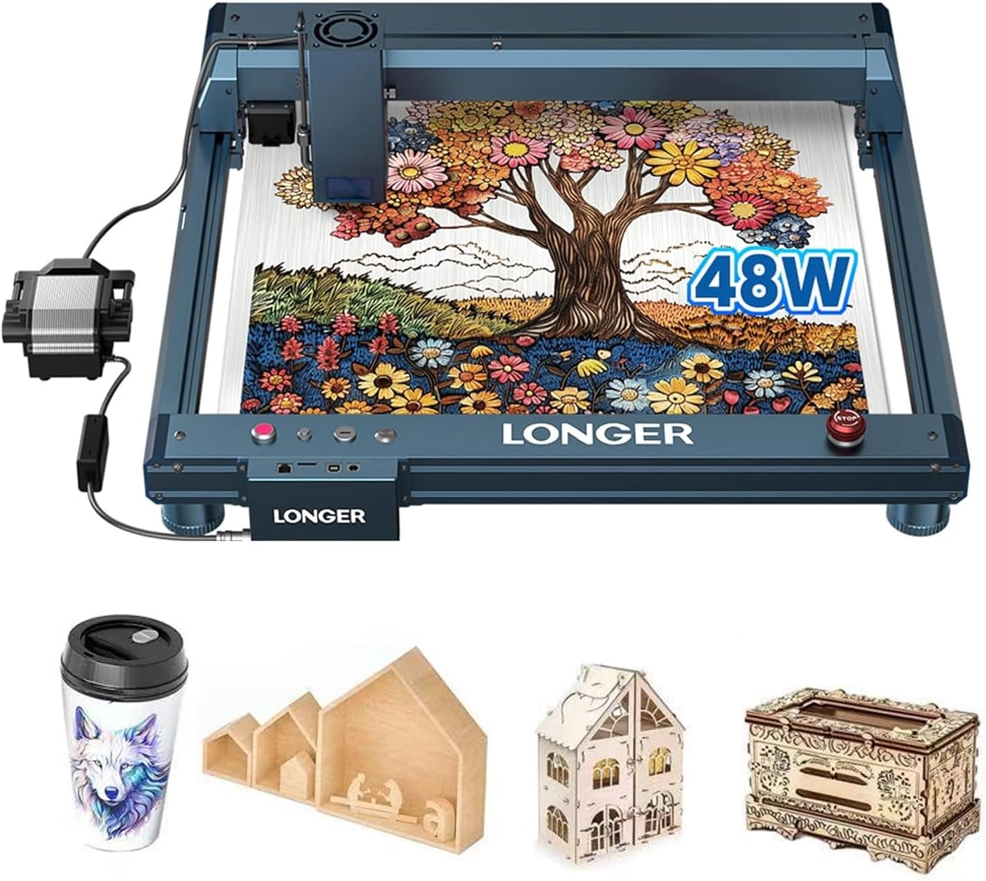 Longer B1 40W Laser Engraver with Auto Air Assist,48000mw Output Power Laser Cutting Machine for Laser Engraving on Wood and Metal, Glass, Leather
