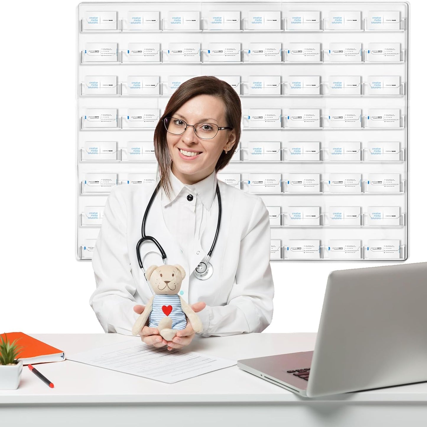 Hillban Acrylic Business Card Holder Wall Mount Clear Sticker Display Rack Multiple Card Holders Clear Acrylic Organizing Sticker Display Stand Pre Drilled(64 Pockets)