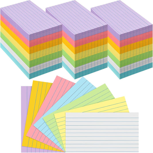 Fainne 2100 Pcs Colored Index Cards Bulk Neon Ruled Note Cards with Lines for Studying Rainbow Pad Index Notecards for Studying School Supply College Office(3 x 5 Inch,Light Color)