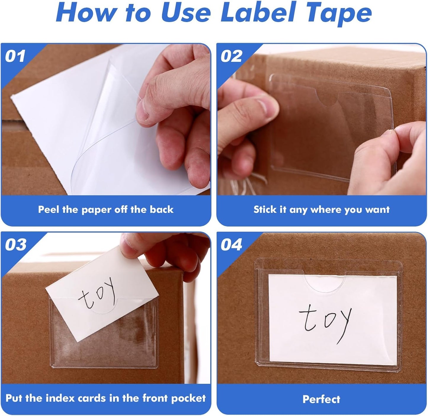 Circloophs 100 Packs Self Adhesive Index Card Pockets for 4”x 6” Card, Adhesive Label Holders with Top Open – 4.6”x 6.3” Clear Adhesive Label Pockets for Storage Bins, Locker, Shelves, Library, Office