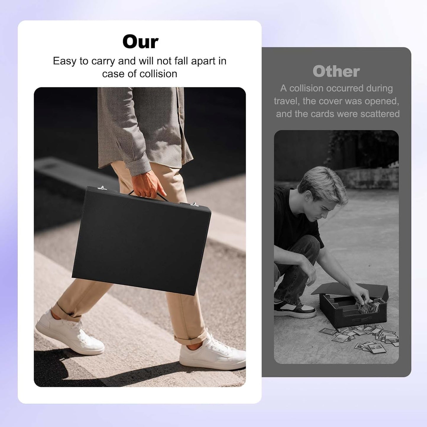 Trading Card Storage Box with Commander Display, 5 Row Magic Card Box with Handle & Aluminum Alloy Locking for 3900+ Unsleeved Cards Suits for MTG PTCG TCG Sports Cards (Black Gray)