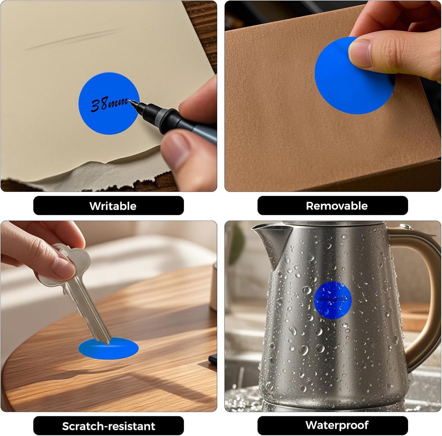 1000 PCS Colored Dot Stickers 1.5 Inch Vinyl Blue Circle Labels Removable Waterproof Color Coding Round Sticker for Office Inventory Organize