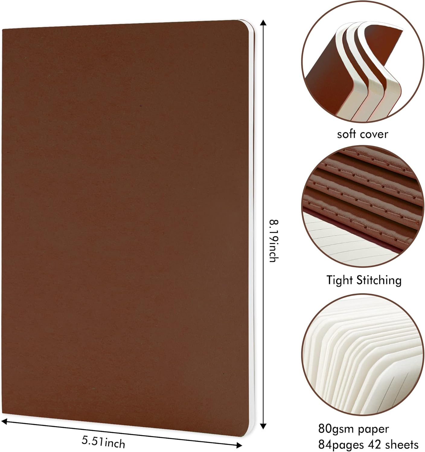 36 Pack Soft Cover Journal Bulk, Feela Lined Blank Travel Journal for Women Men Writing, Notebooks College Ruled for Work, Note Taking Notebook School Business Supplies, 8.2” x 5.5”, A5, Brown