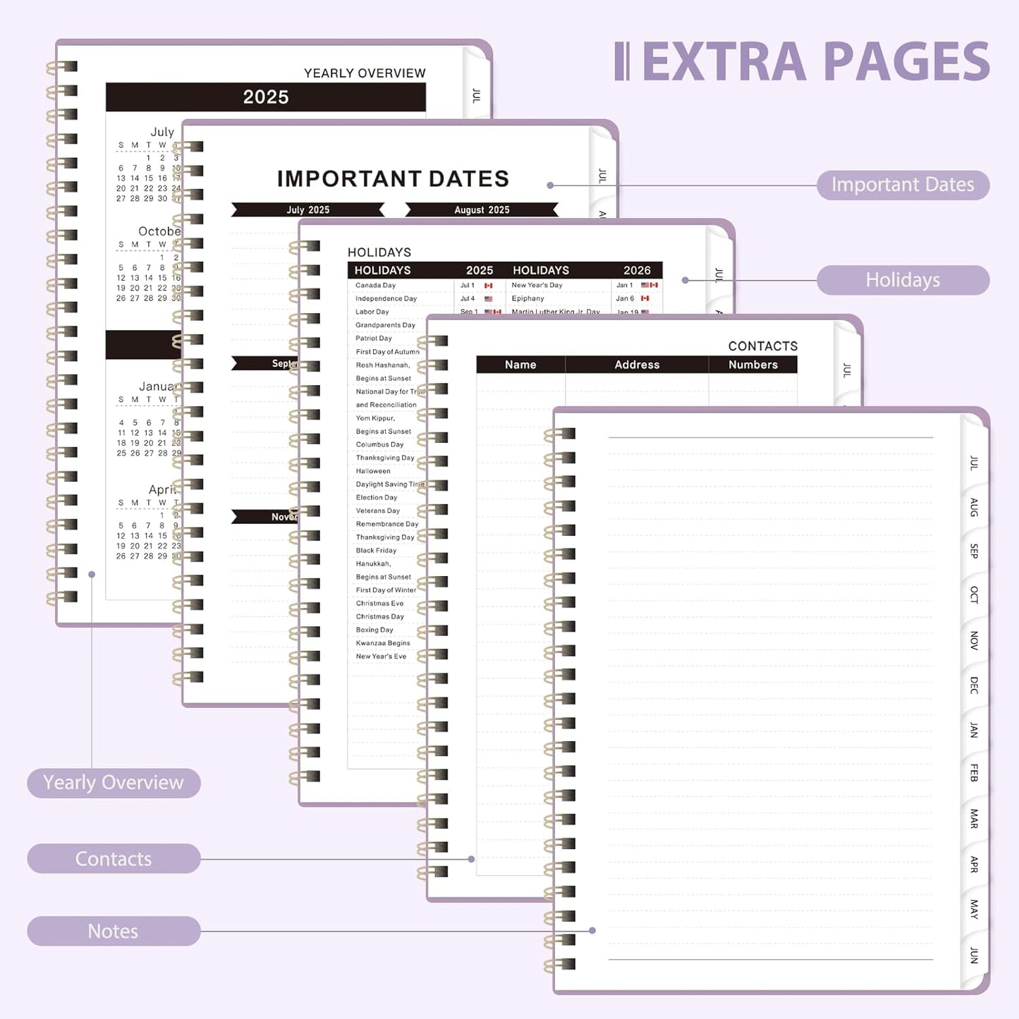 Planner 2025-2026 for Women & Men, Weekly and Monthly Calendar Notebook (July 2025 - June 2026), Hardcover Spiral Bound School Teacher Student Planner with Tabs, Inner Pocket, A5 (6.3" x 8.5")