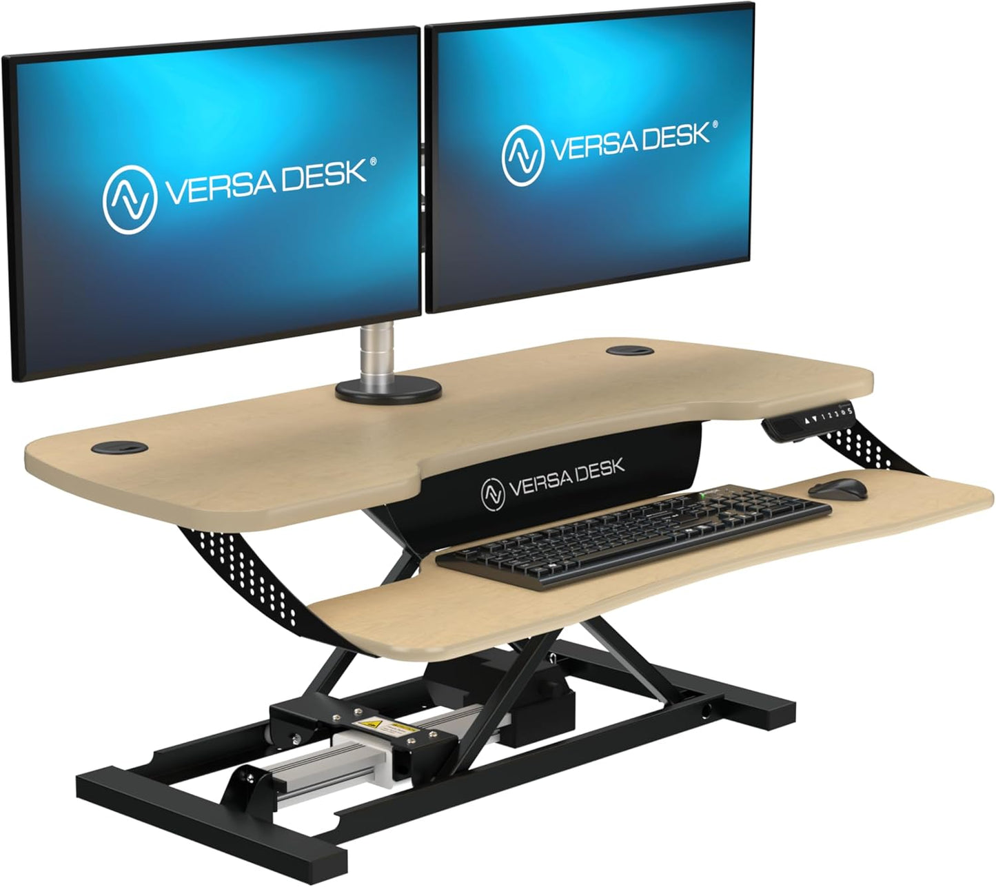 VERSADESK® PowerPro™ Elite 40” x 24" – App Controlled Wide Electric Standing Desk Converter w/USB Charging Port. Raises up to 20”. Fully Assembled – Includes LED Lights. Supports 80 lbs. – Maple