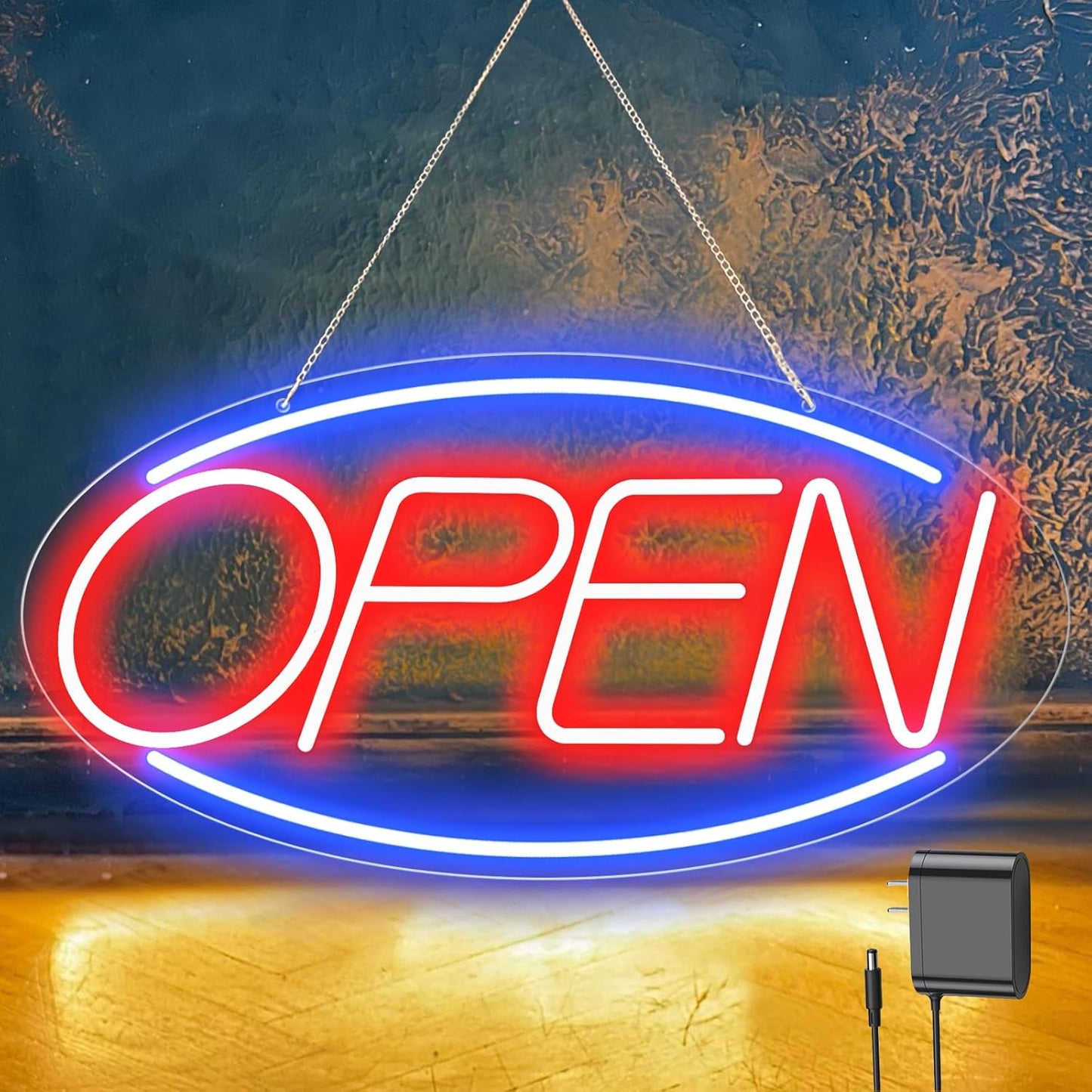 22" X 11" Led Neon Open Signs for Business, Large Open Signs, Plug In Electric Light Up with ON/OFF Switch, Ultra Bright Open Sign for Bar Salon Coffee Stores Club Hotel (Oval)