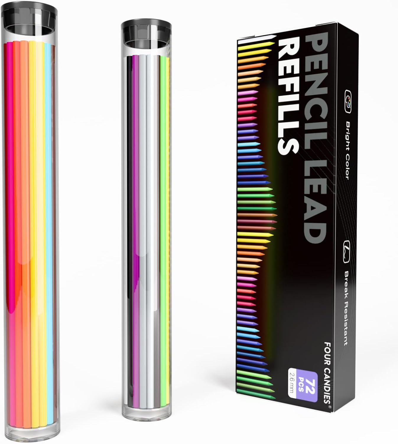 Four Candies 2.6MM Color Lead, Mechanical Colored Pencils Leads, 36 Color Pencils Refills, Assorted Colored Leads 72 PCS