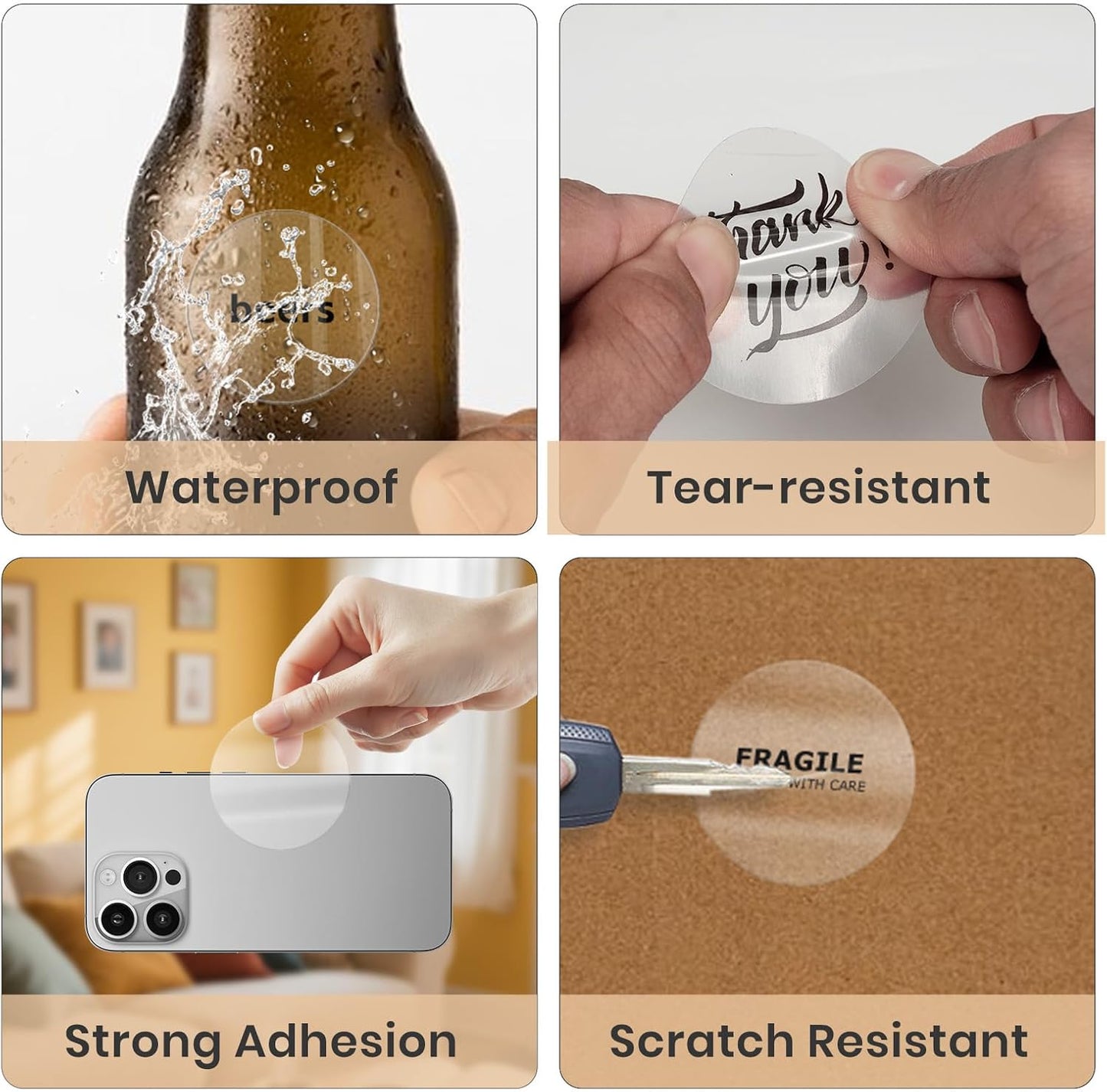 Transparent Thermal Labels Round 2 Inch Self Adhesive Circle Clear Printer Stickers Vinyl Waterproof Roll Decals Name Tag for Address Design DIY Logo Business 300 PCS