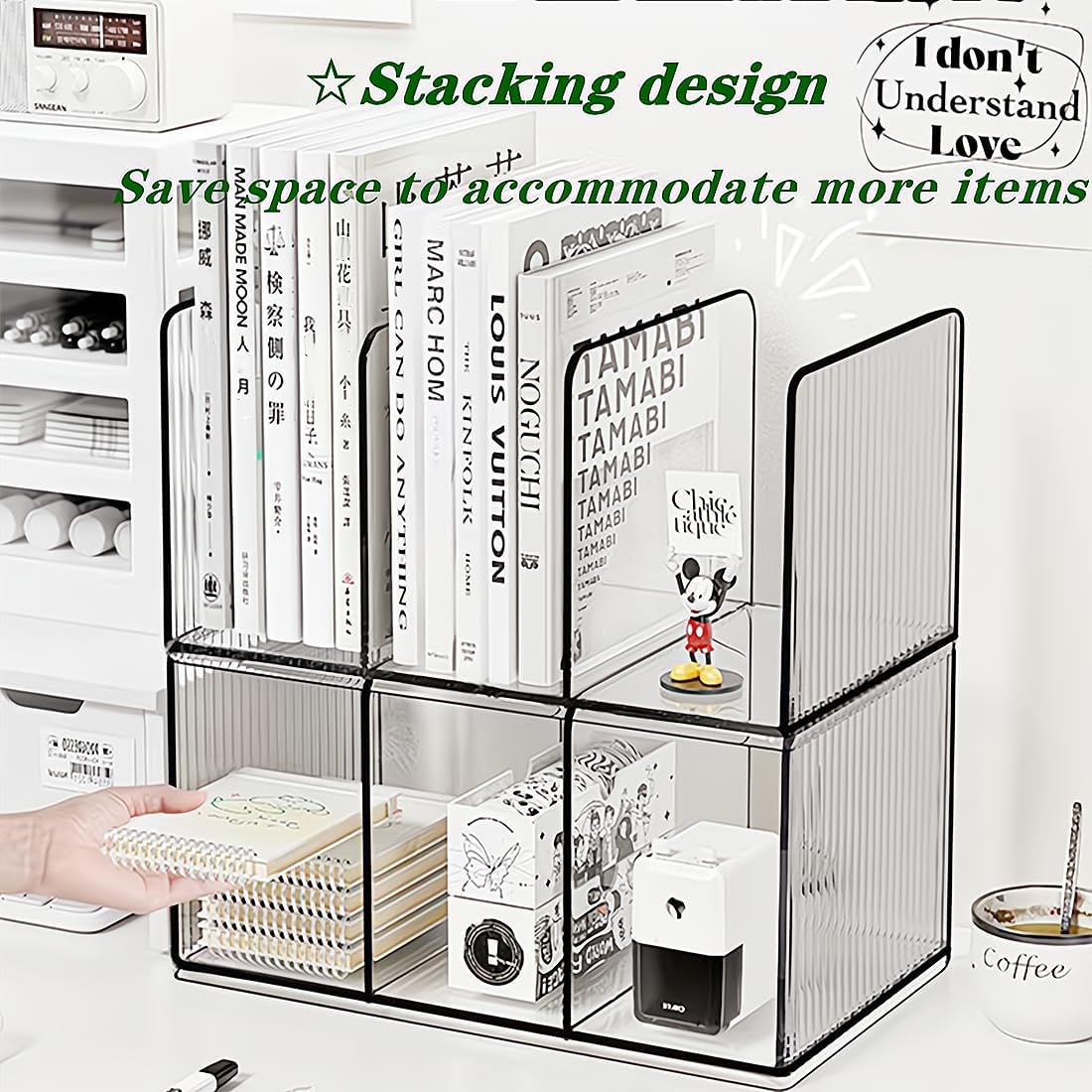 Acrylic Desk File Organizer,Office Desktop Binder File Folder Mail Organizer,Handbag Purse Book record Magazine Holder (2 Pack)