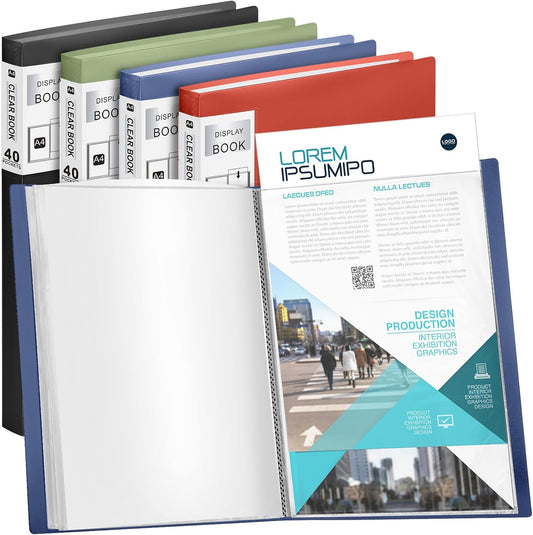 Marspark 4 Pcs Binder with Plastic Sleeves Large 8.5" x 11" Display Presentation Book 40 Pocket 80 Pages Art Portfolio Folder Clear Sheet Protector for Photo Document (Black,Green,Red,Blue)