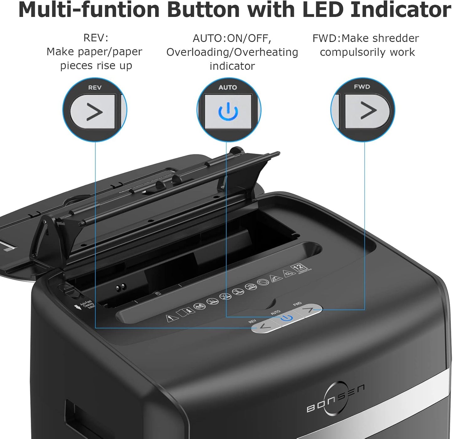 BONSEN Shredder for Office, 120-Sheet Auto Feed Paper Shredder, Micro Cut Paper Shredders for Home Office Use, 30 Minutes/High Security Level P-4/6 Gallon Bin (S3110)