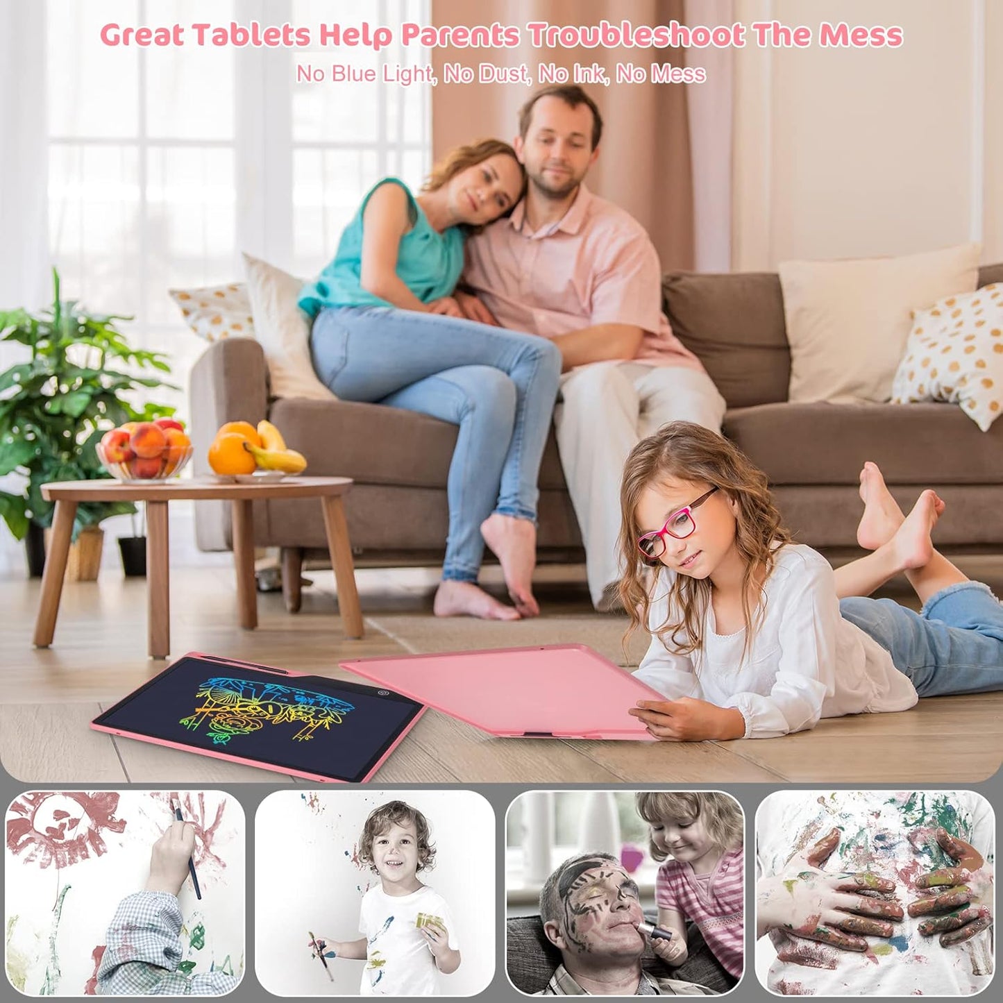 LCD Writing Tablet,16 Inch Colorful Screen Rechargeable Doodle Board Toddler Educational Toys for 3 4 5 6 Years Old Boys Girls Reusable Portable Drawing Tablet Christmas Toys Gifts for Kids (Pink)