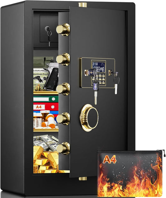 [31.5" Tall] Extra Large Home Safe Fireproof Waterproof, Heavy Duty Steel Safe Box with Fireproof Bag, Combination Lock and Inner Cabinet, Fire Proof Safes for Home Documents Valuables