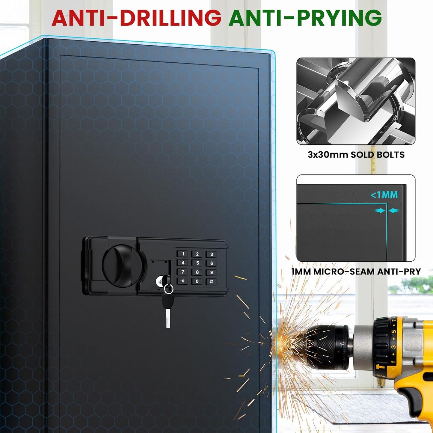 5.8 Cub Large Fireproof Safe, Home Safe Water and Fireproof, Large Document Safes With Digital Combination Lock, Smart Alert, Removable Shelf, LED Light, Fireproof Safes for Money Jewelry Valuables