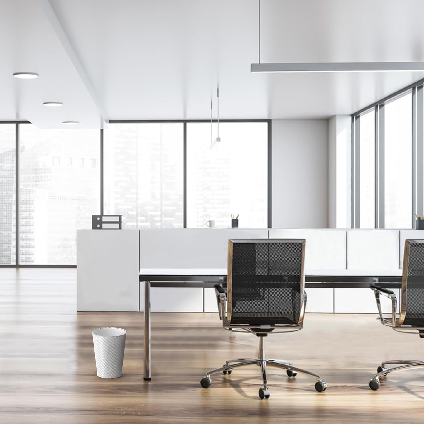 Bathroom Trash Can, 8 Pack 1.8 Gallons Small Trash Can with Trash Bags, Bathroom Garbage Can, Plastic Trash Bin, Round Waste Basket for Bedroom, Office, Kitchen, Room, Compact Space (White)