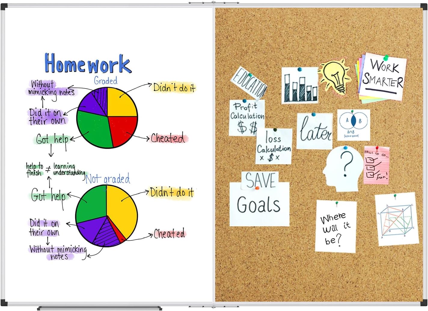 XBoard Magnetic White Board and Bulletin Corkboard Combination, 36 x 24 Inch Half Dry Erase & Cork Combo Board for Wall with Aluminum Frame, 3' x 2' Notice Memo Board Tack Pin Board Vision Board