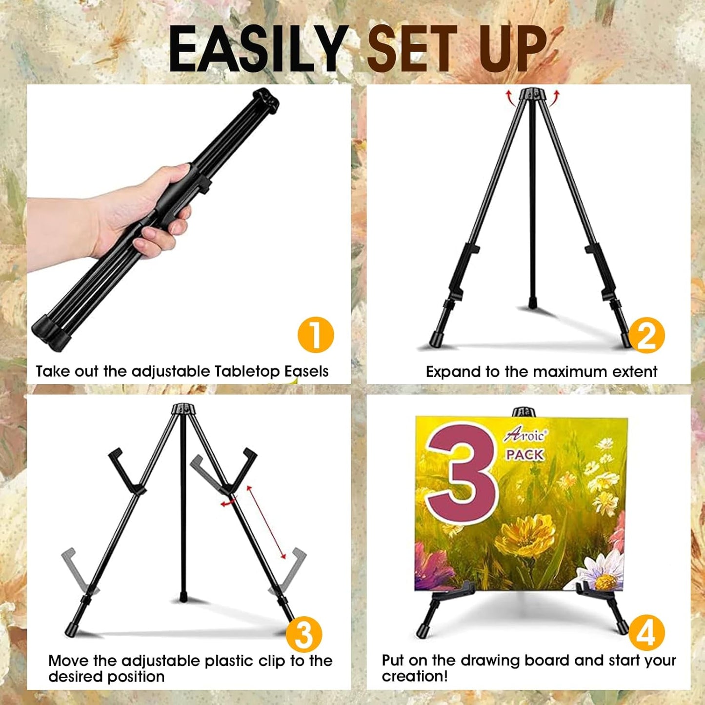 AROIC 12 Pack 14'' Tabletop Easels, Black Steel Table Top Easels for Display, Adjustable Portable Table Top Easel for Paintings, Signs, Posters,Frame Pictures(with 12 Bags)