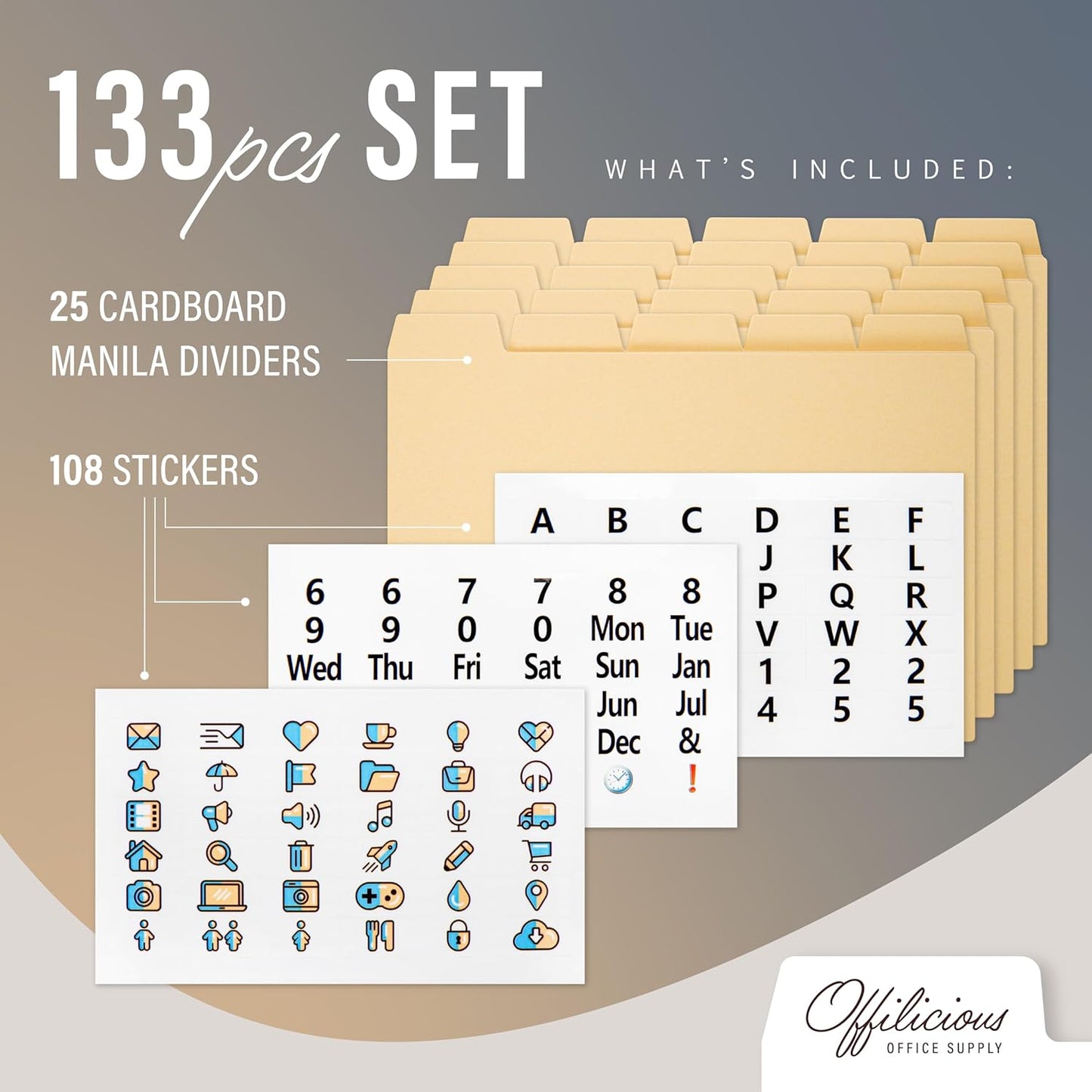 25 Manila Index Card Dividers 4x6 - Index Organizer Dividers with Tabs & 108 Stickers for Recipe, Note, Monthly Index Cards 4x6 & Card Stock
