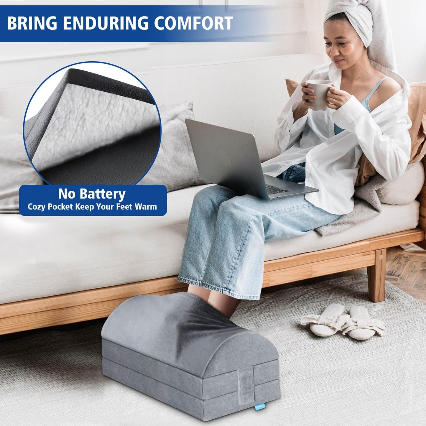 XXL(20in) Foot Rest for Under Desk at Work with 3 Adjustable Heights, Foot Stool with Bamboo Charcoal Foam, Feet Warm Pocket Footrest for Office Gaming Chair, for Leg Support -Gray