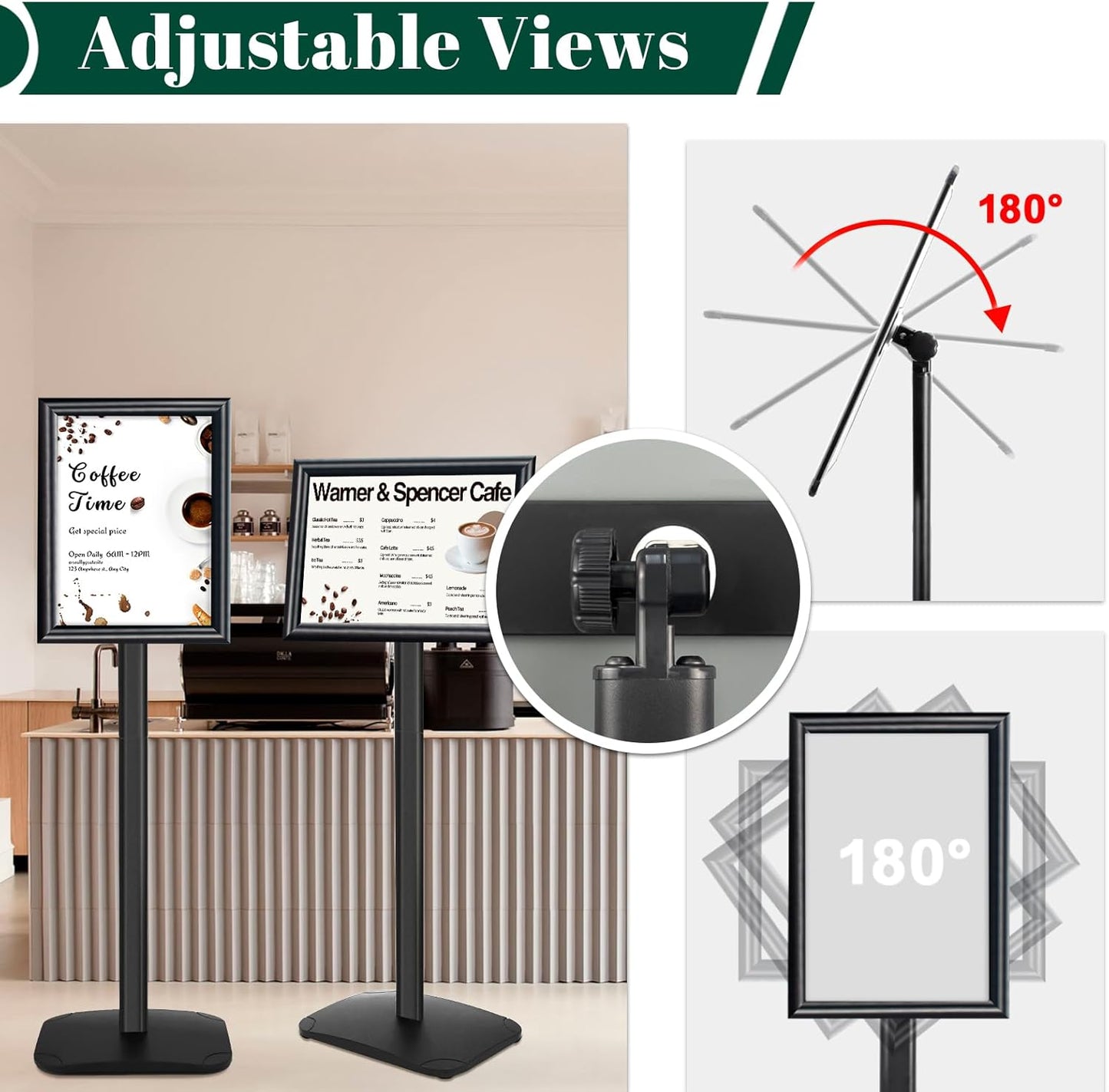 Heavy Duty Pedestal Sign Holder for Display, 8.5 x 11 inches Adjustable Floor Standing Sign Holder with Weighted Base , Vertical and Horizontal View Sign Stand for Indoor/Outdoor Advertising，Black