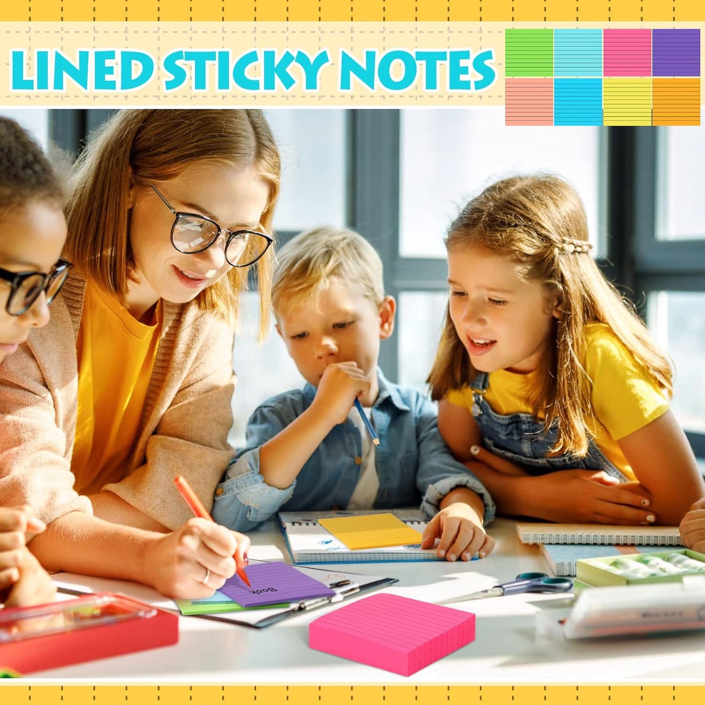 Yexiya 64 Pcs Lined Sticky Notes Self Stick Notes with Lines Bright Assorted Colors Sticky Pad for Home Office Products Post Memos, 1920 Sheets(3 x 3 Inch,Lined, Blank)