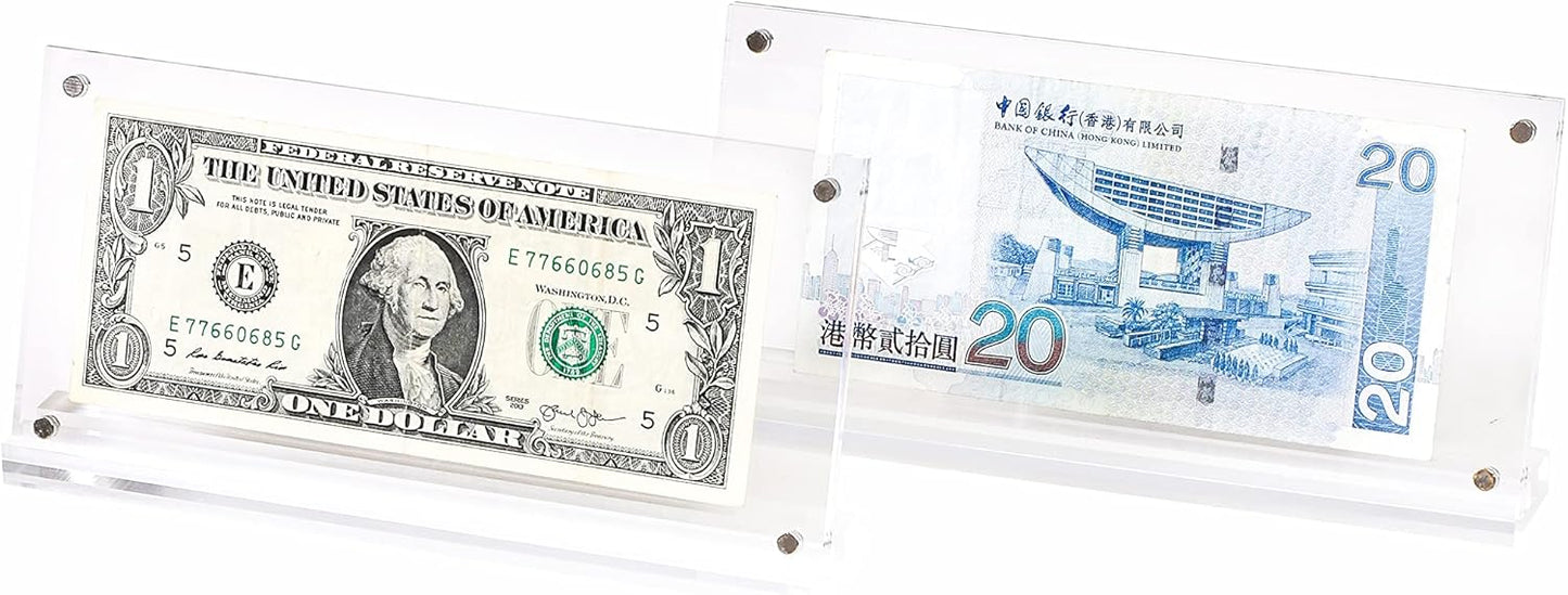 IEEK Acrylic Dollar Bill Display Case Dollar Frame Clear Paper Money Holders Currency Ticket Protector Paper Money Frame for Bill Collectors,7.3 x 3.5 Inch,4 Pack