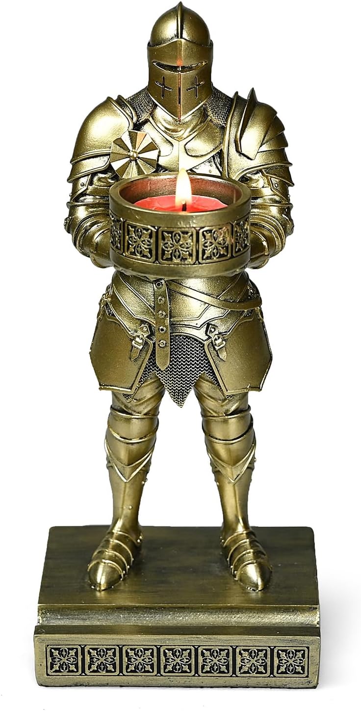 King's Guard Standup Knight Candlestick Holders Resin TeaLight Holder Warrior Mobile Phone Stand Pen Holder Candle Holder for Restaurant, Altar, Home Table(Bronze)