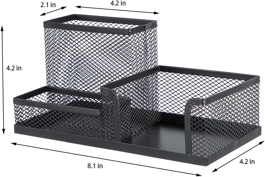 Pen Holder Mesh Metal Pencil Holder Desk Organizers Black for Desk Office with 3 Compartments Pencil Holders,Desktop Storage Caddy Organization,Suitable for School, Home,Black