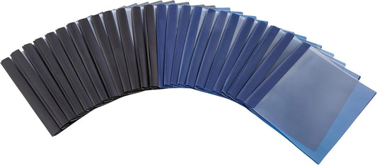 Amazon Basics Letter Size Clear Front Poly Report Cover with Metal Prong Fasteners - 25-Pack, Assorted Black and Navy