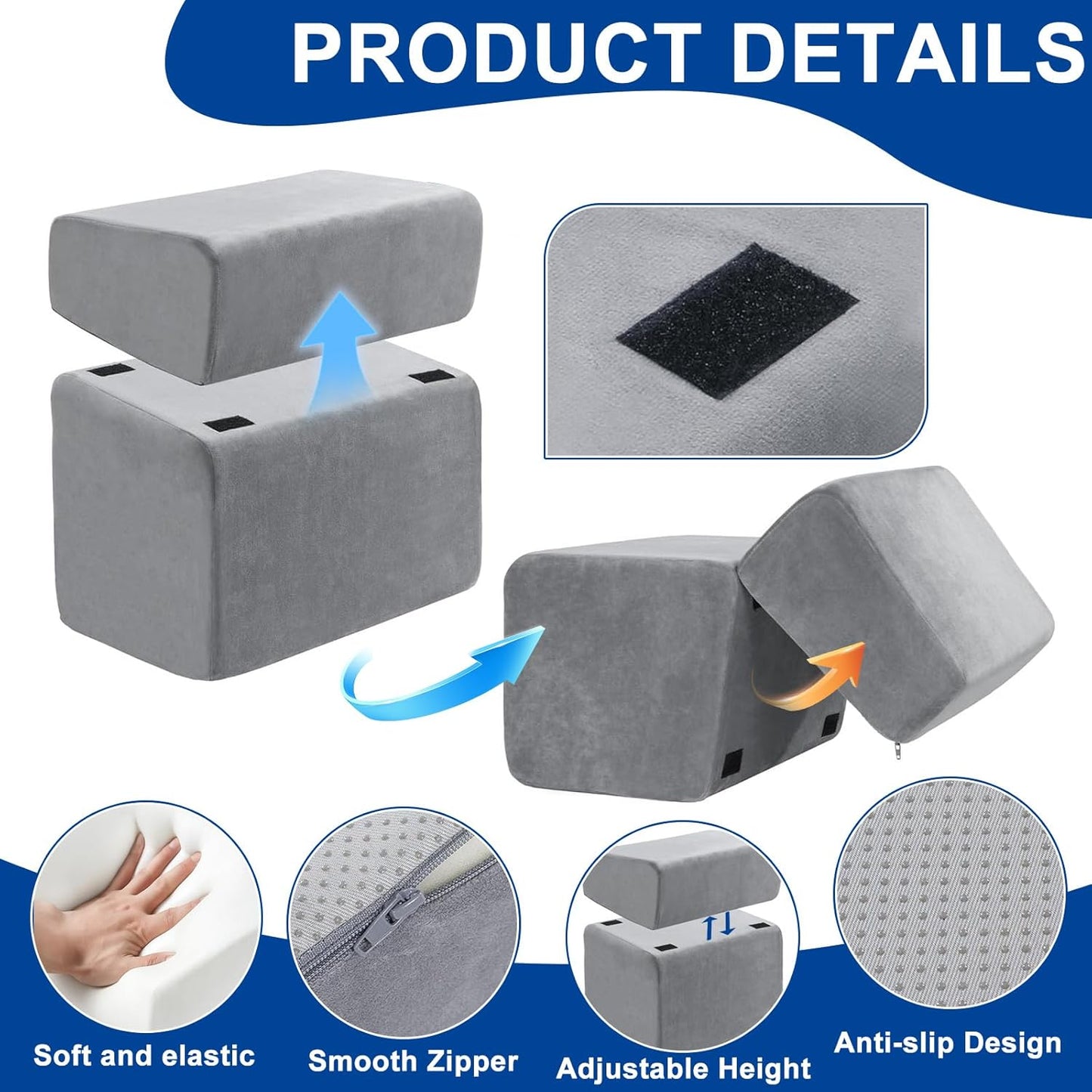 Adjustable Foot Rest for Under Desk at Work - 3 Height Ergonomic Footrest, 17x11 Inch Office Foot Stool, Soft Velvet Cushion, Non-Slip Base for Home & Office - 100% Memory Foam Filling