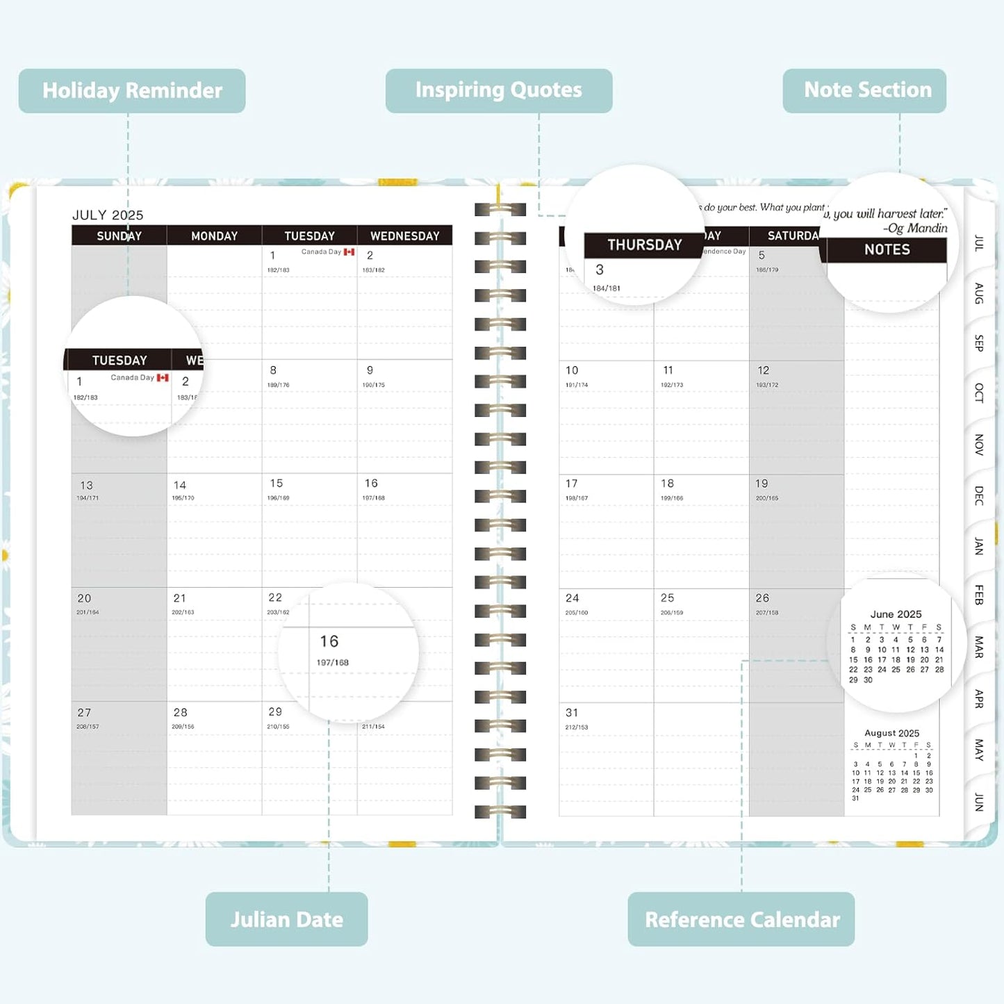 Planner 2025-2026 for Women & Men, Weekly and Monthly Calendar Notebook (July 2025 - June 2026), Hardcover Spiral Bound School Teacher Student Planner with Tabs, Inner Pocket, A5 (6.3" x 8.5")