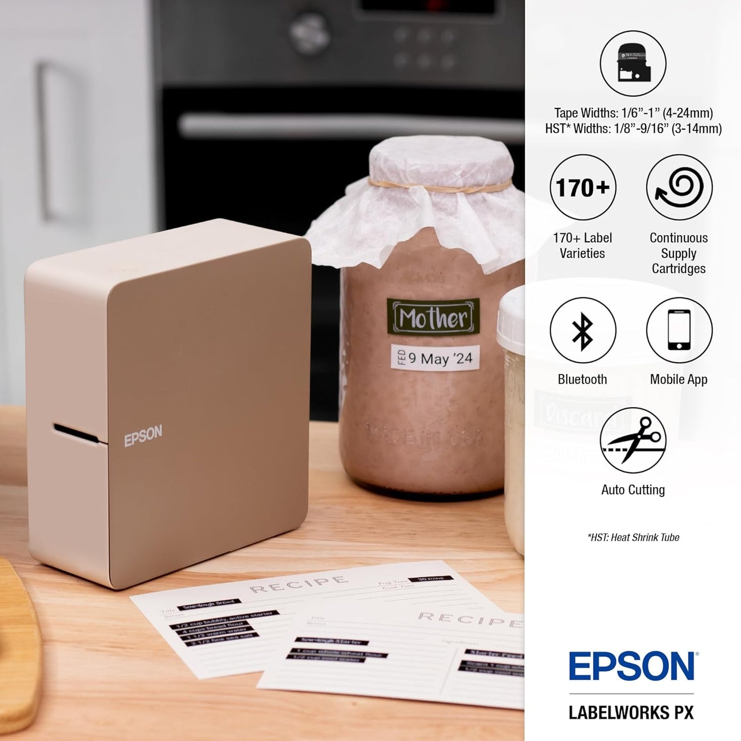 LABELWORKS Epson LW-C610PX Premium Portable Wireless Label Maker with AC Adapter - Ideal for Home, Crafts, and Organization