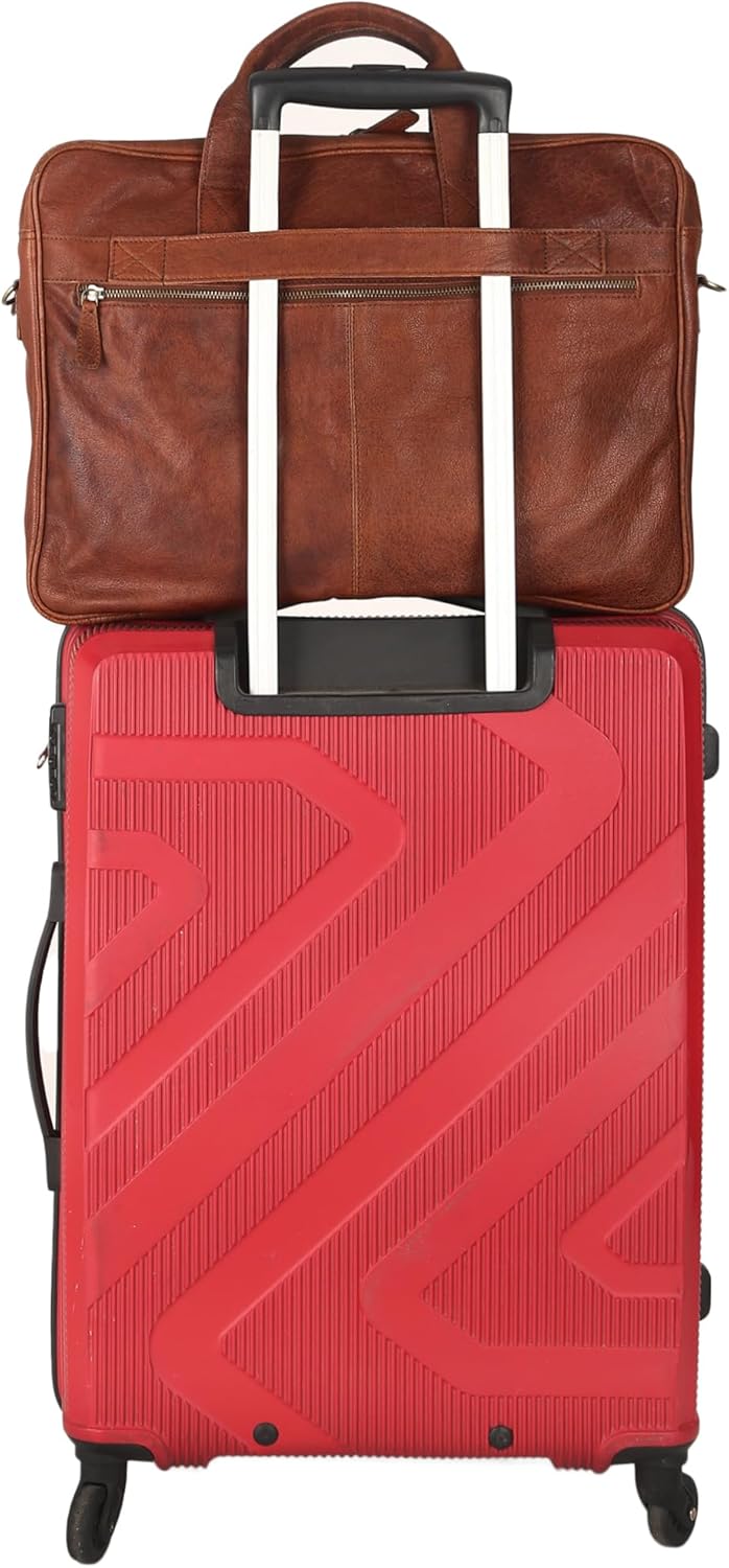 Leather briefcase 18 Inch Laptop Messenger Bags for Men and Women Best Office briefcase Satchel Bag (Wash Tan)